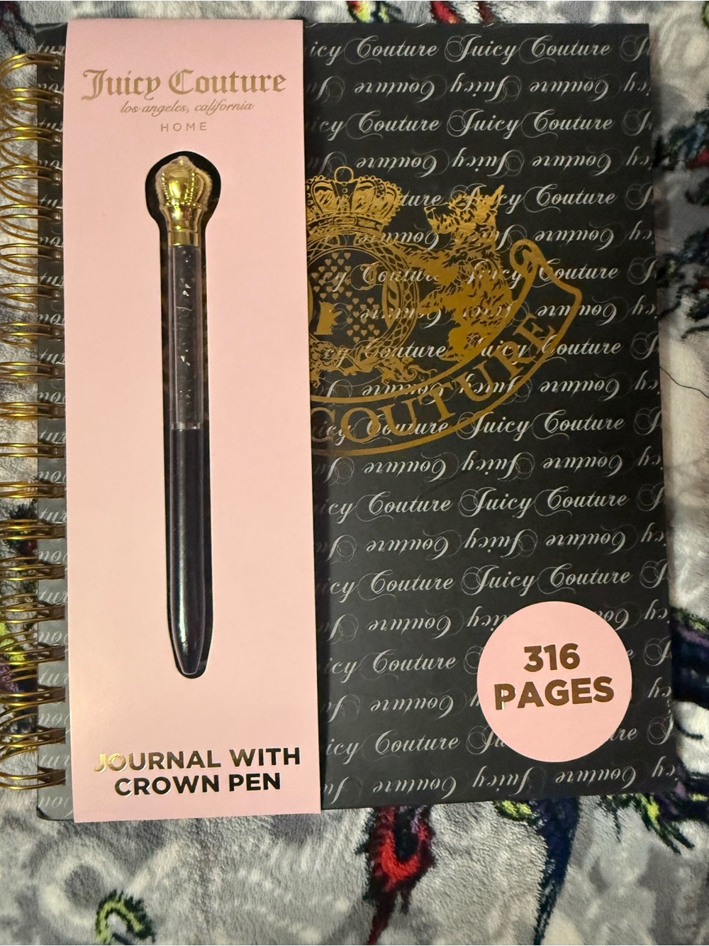 Juicy Couture Black & Pink Journal with Gold Crown Pen
